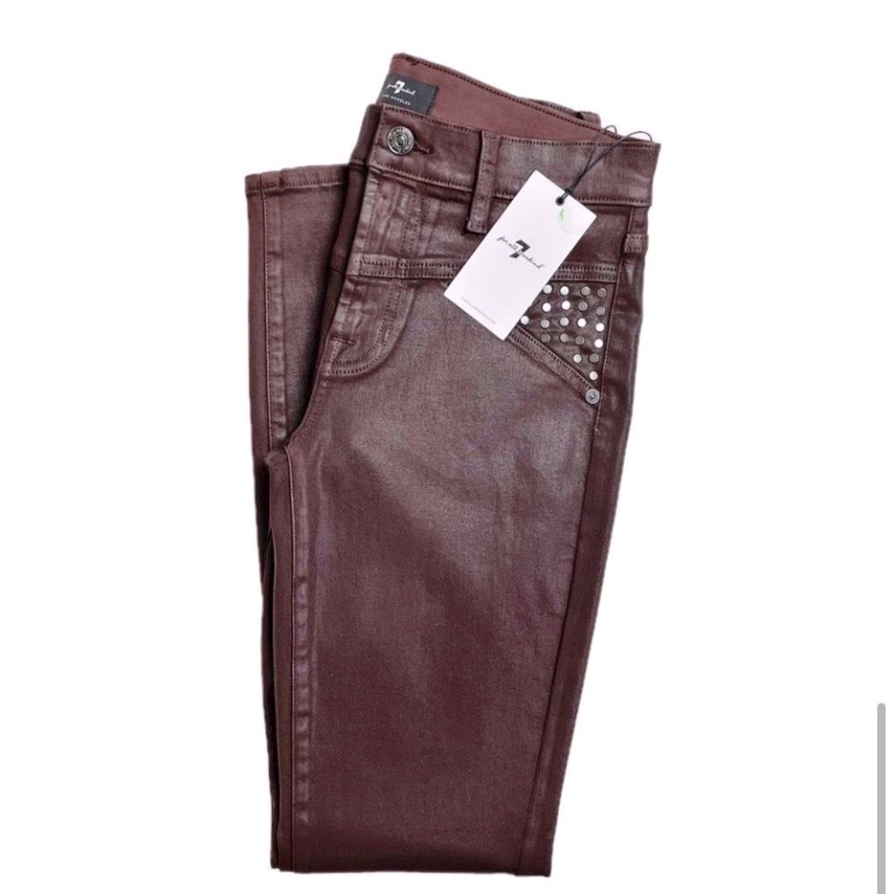 7 For All Mankind Skinny Studded Coated Jean Coco Brown 27 NWT